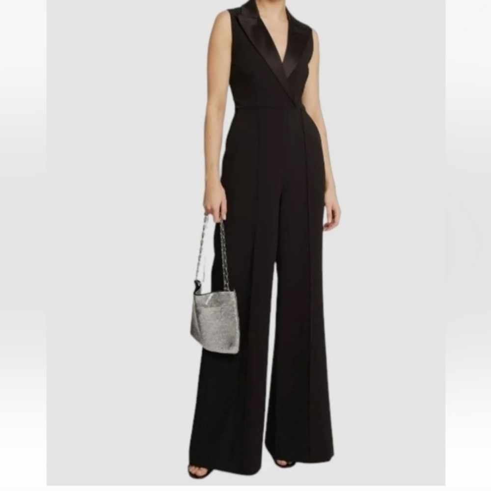 L'Agence Women's Black Jemma Sleeveless Wide Leg Tuxedo Jumpsuit Size 2 Pockets